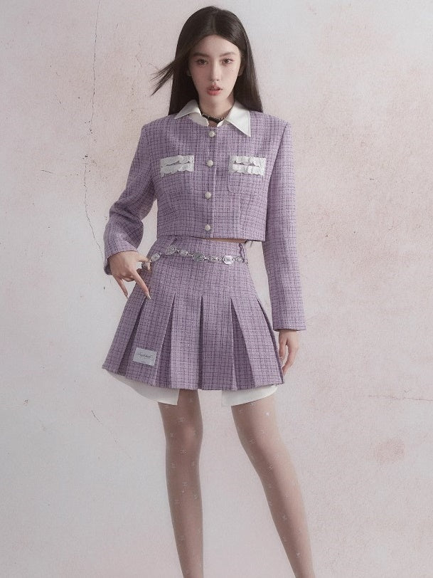 Small Fragrance Style Layered Design Jacket ＆ Pleated Skirt