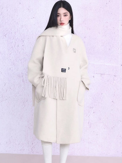 Double-sided Woolen Coat With Muffler