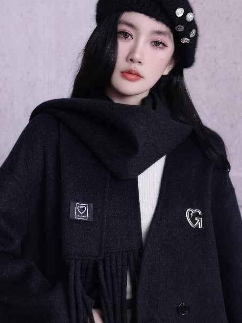 Double-sided Woolen Coat With Muffler