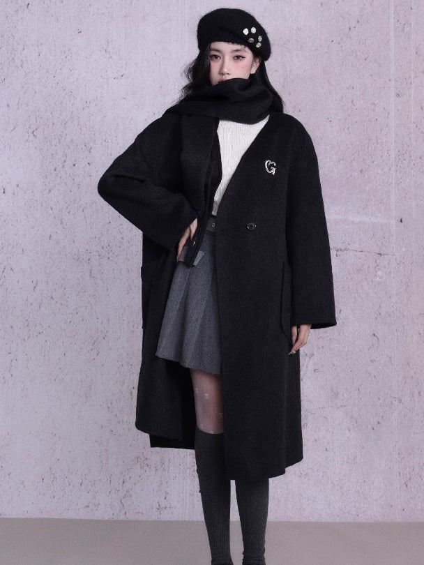 Double-sided Woolen Coat With Muffler