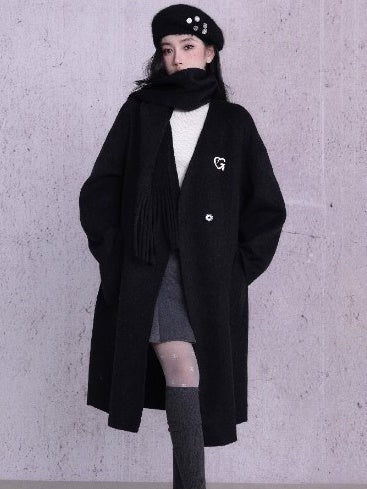 Double-sided Woolen Coat With Muffler