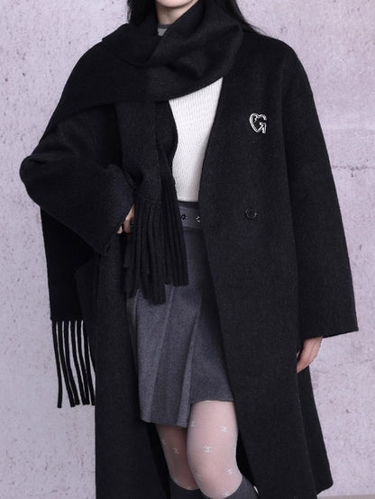 Double-sided Woolen Coat With Muffler