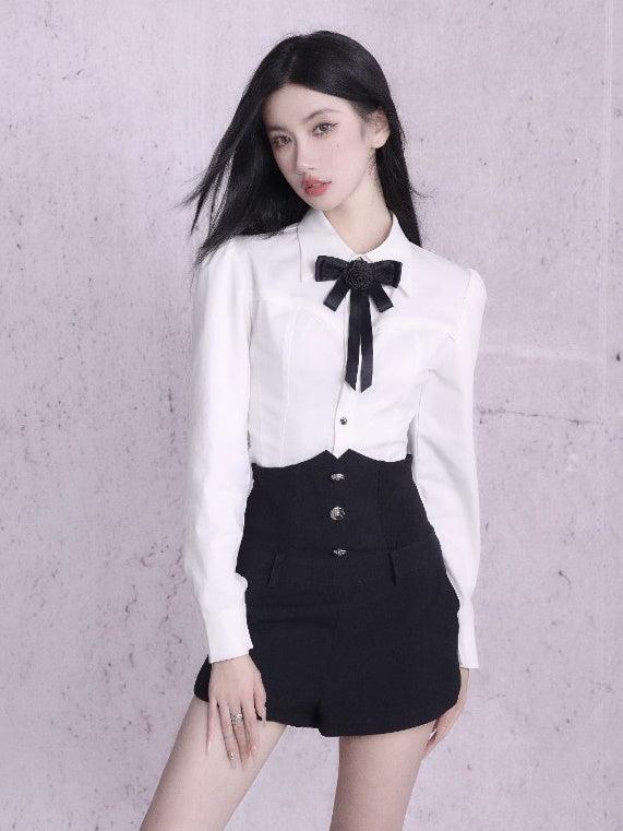 Puff Sleeve Shirt ＆ High Waist Short Pants