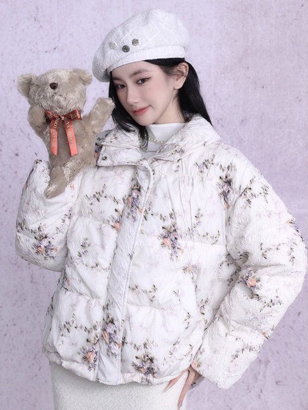 Rose High Collar Quilting Warm Jacket