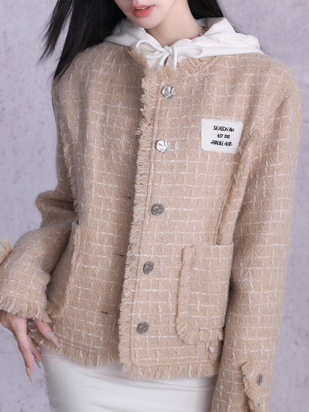 Fringe Plaid Casual Tweed Jacket