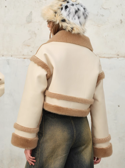 Plush Splicing Fake Mouton Short Jacket