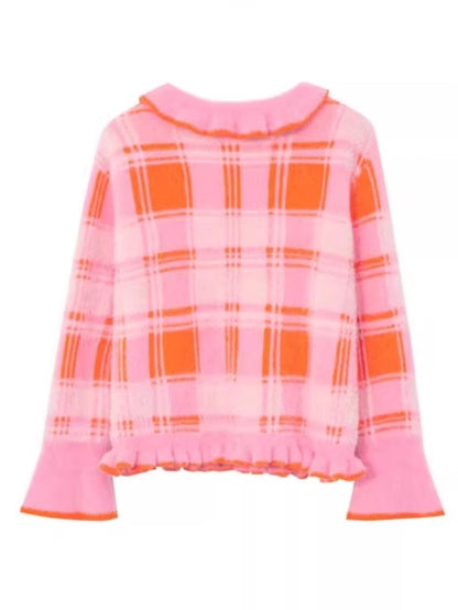 Plaid Girl Pocket Soft Plush Knitted Pullover