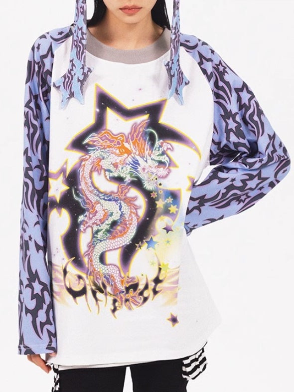 Dragon Print Raglan Sleeve T-shirt