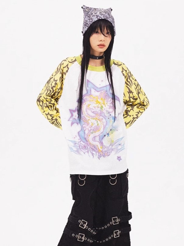 Dragon Print Raglan Sleeve T-shirt