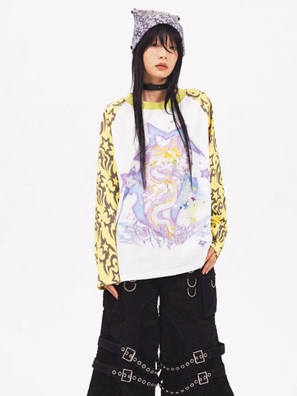 Dragon Print Raglan Sleeve T-shirt