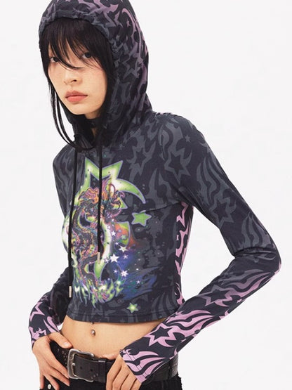 Dragon Print Short Hooded Cutsew