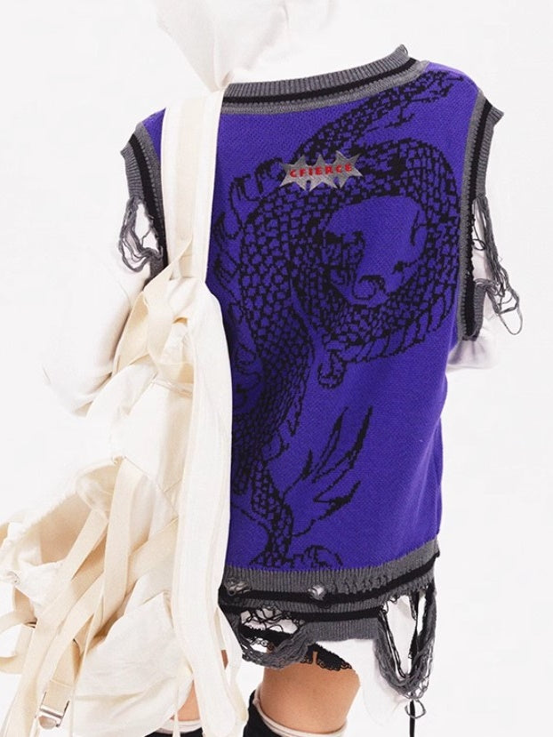 Dragon Pattern Knitted Vest