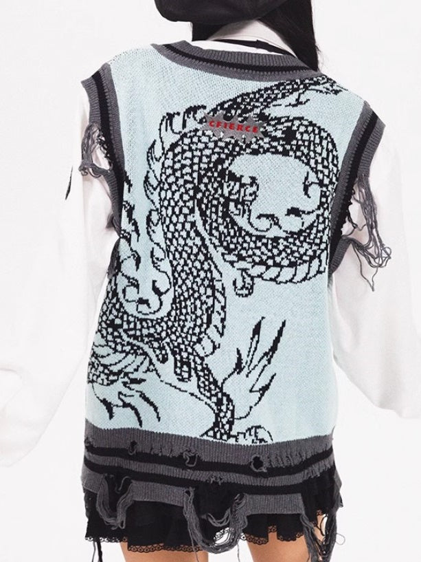 Gilet en tricot de motif de dragon