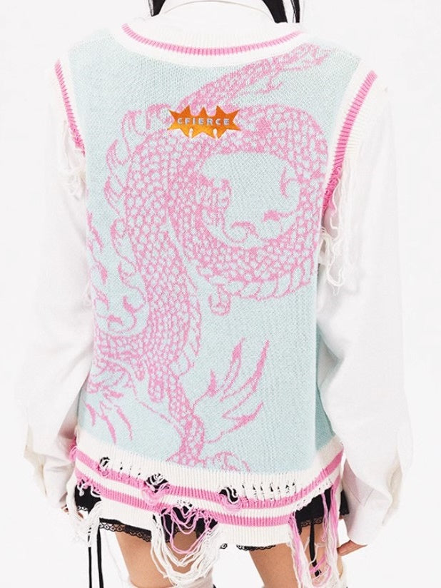 Gilet en tricot de motif de dragon