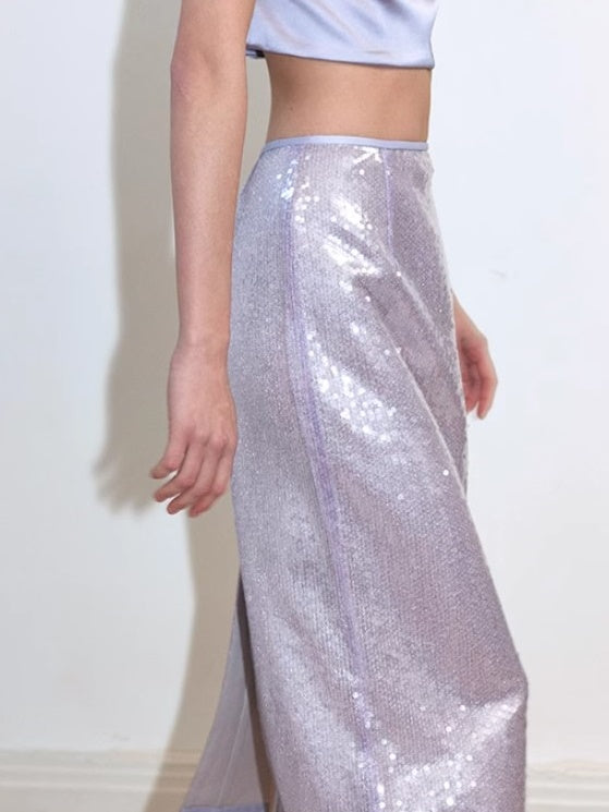 Three-dimensional Spangle Glossy Straight Skirt