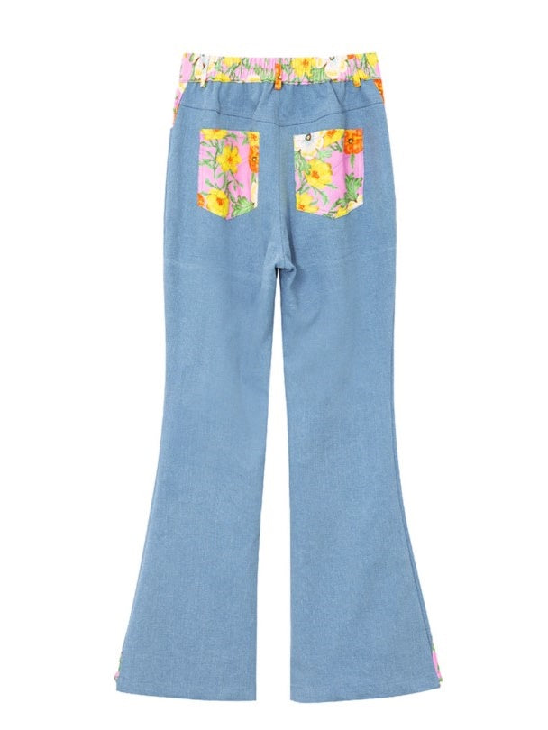 Patchwork Blumenstrecke Denim Flared Hosen