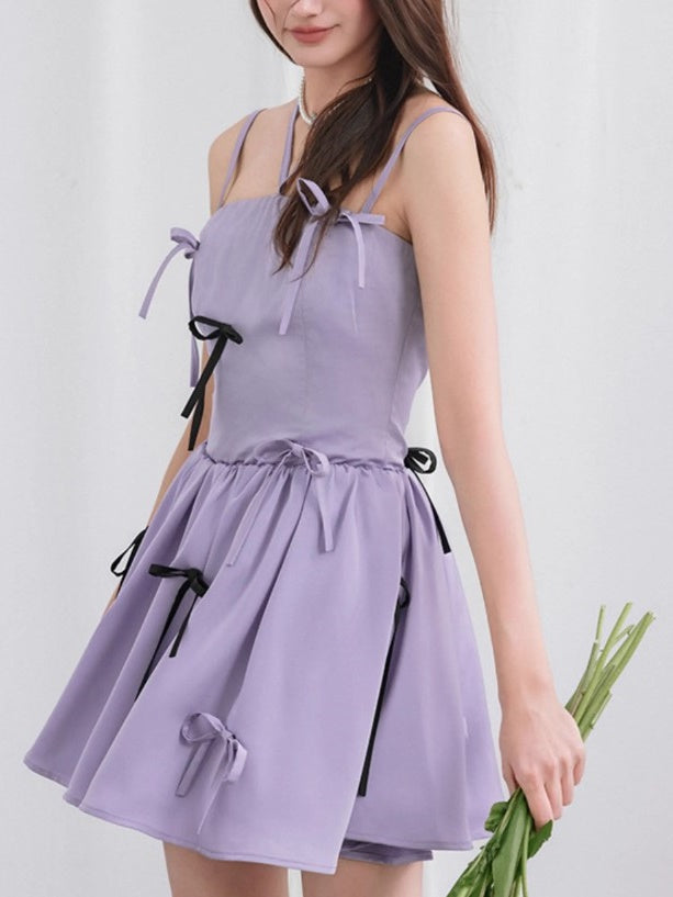 Bow Romantic Suspender Gather Dress