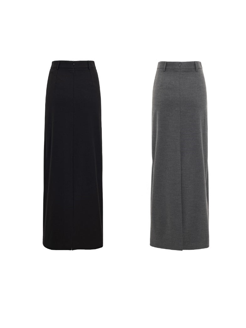 Straight Mid-waist Long Slit Skirt