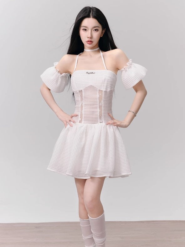 Hollow Splicing Off Shoulder Tutu Dress