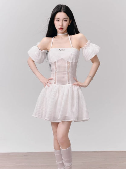 Hollow Splicing Off Shoulder Tutu Dress