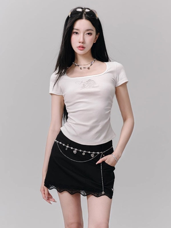 Lace Stitch Slim Hip Skirt