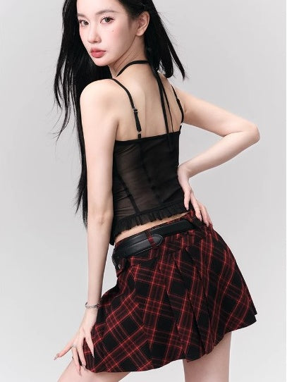 Checkered Pleated A-line Skirt