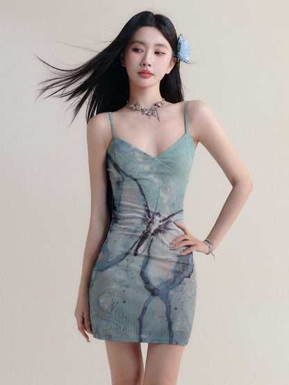 Butterfly Suspender Slim Dress