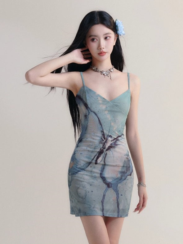 Butterfly Suspender Slim Dress