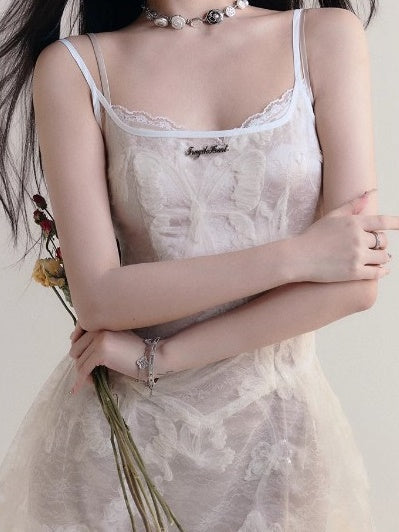 Butterfly Mark Lace Sheer Suspender Dress