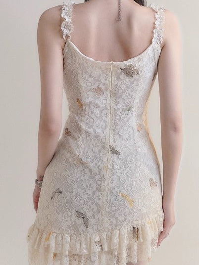 Butterfly Lace Embroidered Strap Dress