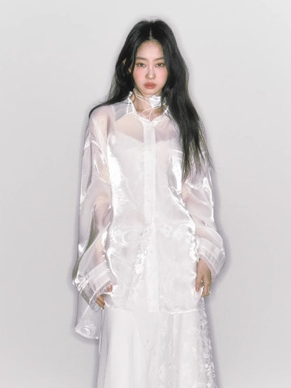 Micro-transparent Shiny Loose Long Sun Protection Shirt