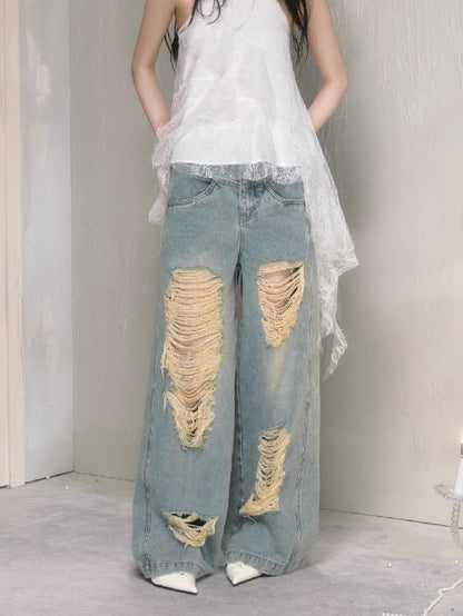 Loose Ripped Wide Leg High Waist Jeans