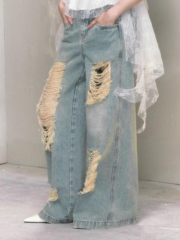 Loose Ripped Wide Leg High Waist Jeans