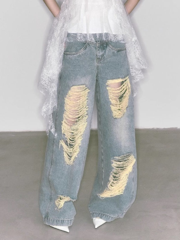 Loose Ripped Wide Leg High Waist Jeans