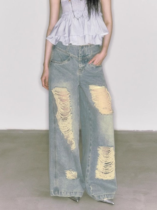 Loose Ripped Wide Leg High Waist Jeans