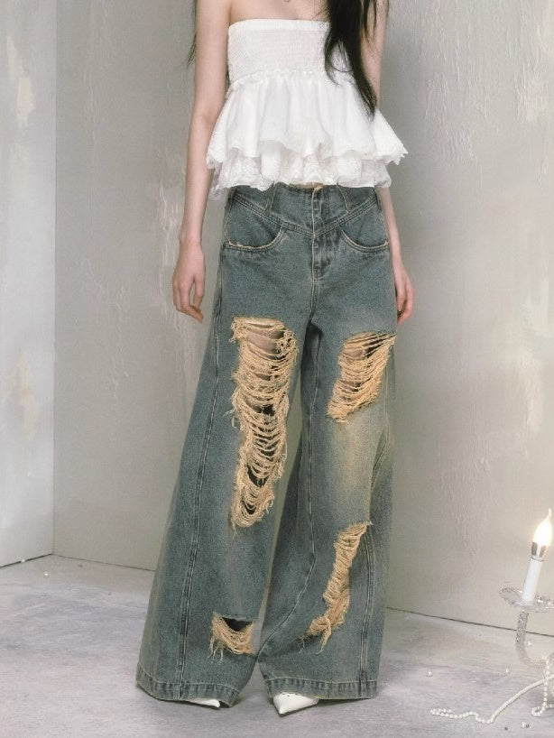 Loose Ripped Wide Leg High Waist Jeans