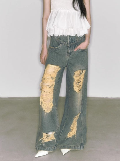 Loose Ripped Wide Leg High Waist Jeans