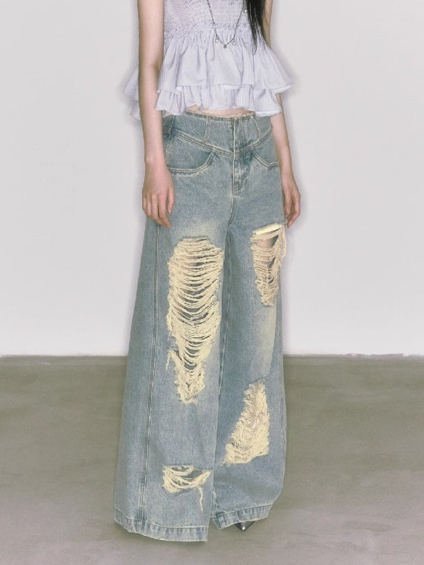 Loose Ripped Wide Leg High Waist Jeans