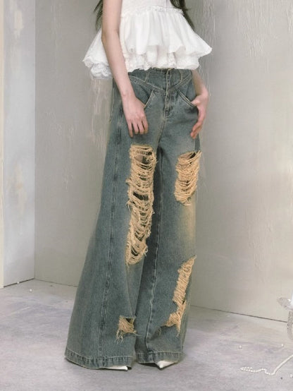 Loose Ripped Wide Leg High Waist Jeans