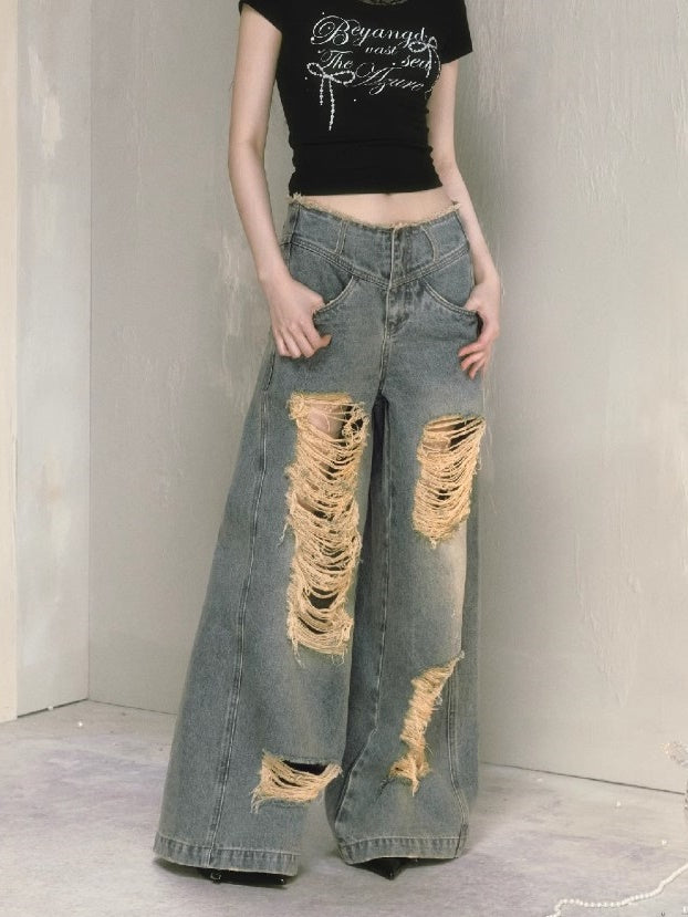 Loose Ripped Wide Leg High Waist Jeans