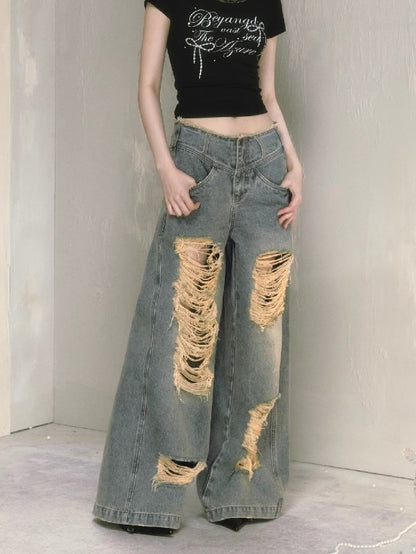 Loose Ripped Wide Leg High Waist Jeans