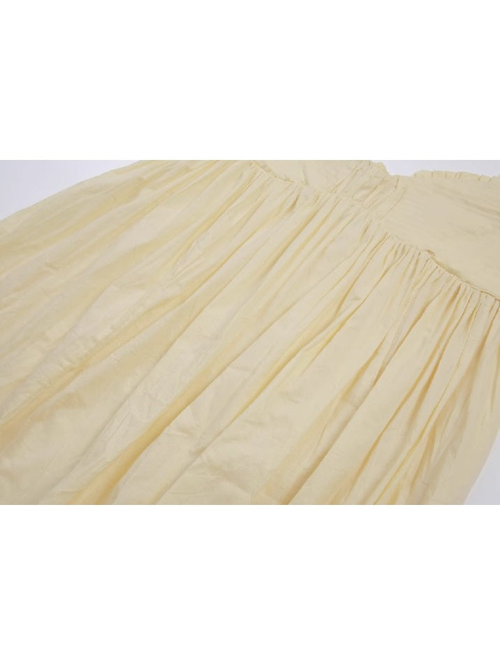 Pleated Design Long Gather Slip Dress