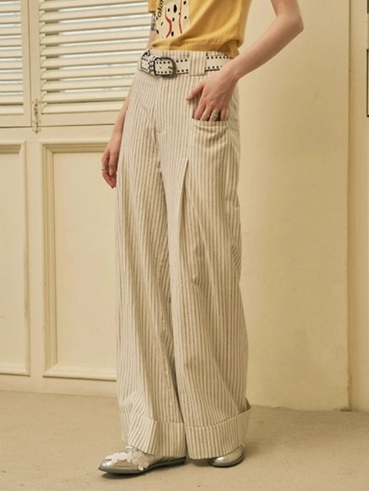 Striped Straight Wide-leg Pants