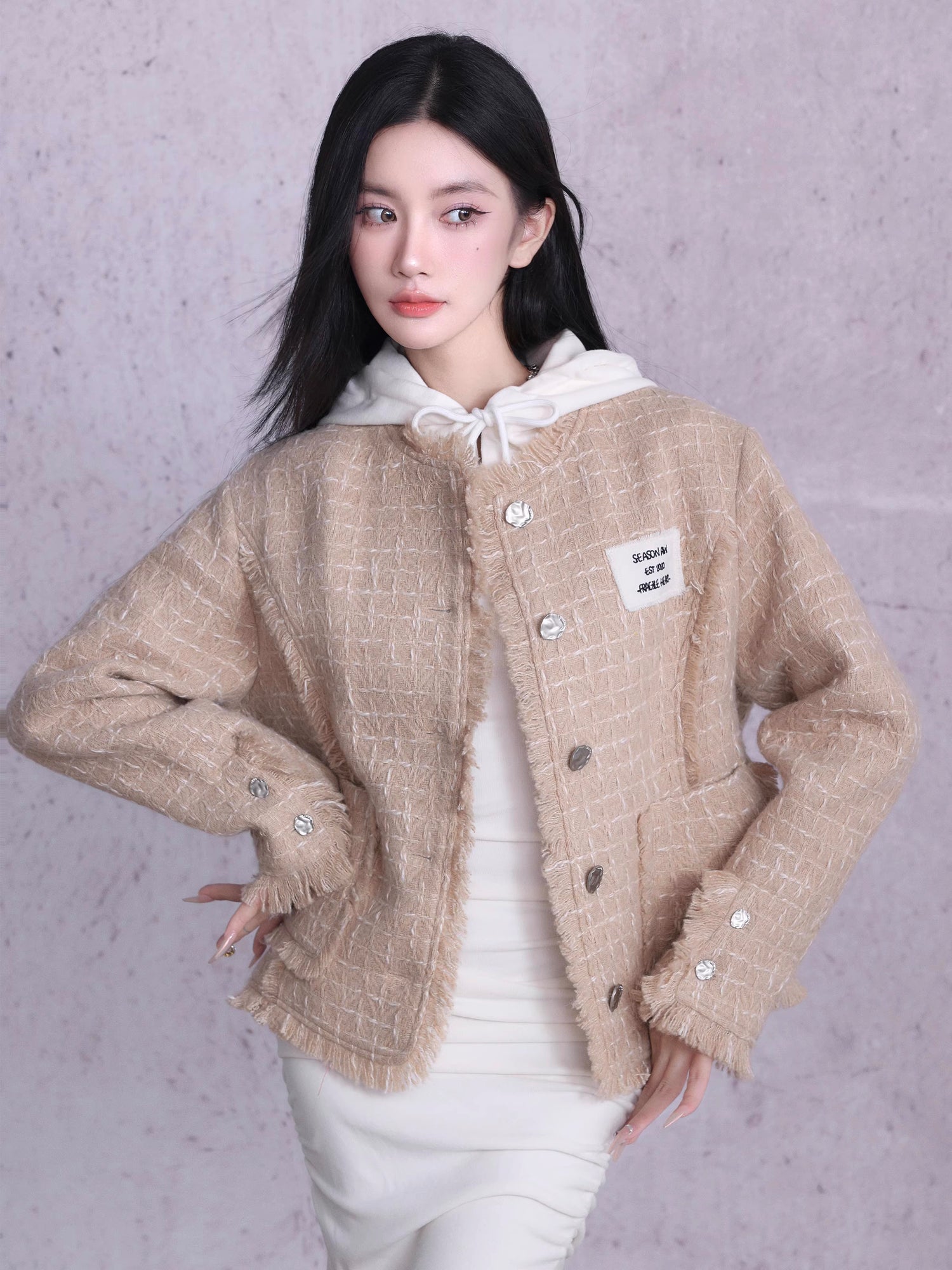 Randplaid Casual Tweed Jacke