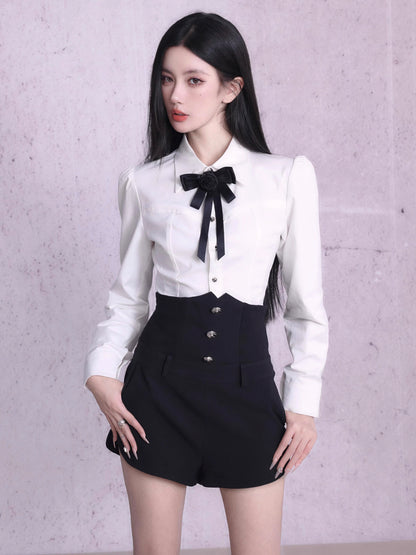 Puff Sleeve Shirt ＆ High Waist Short Pants