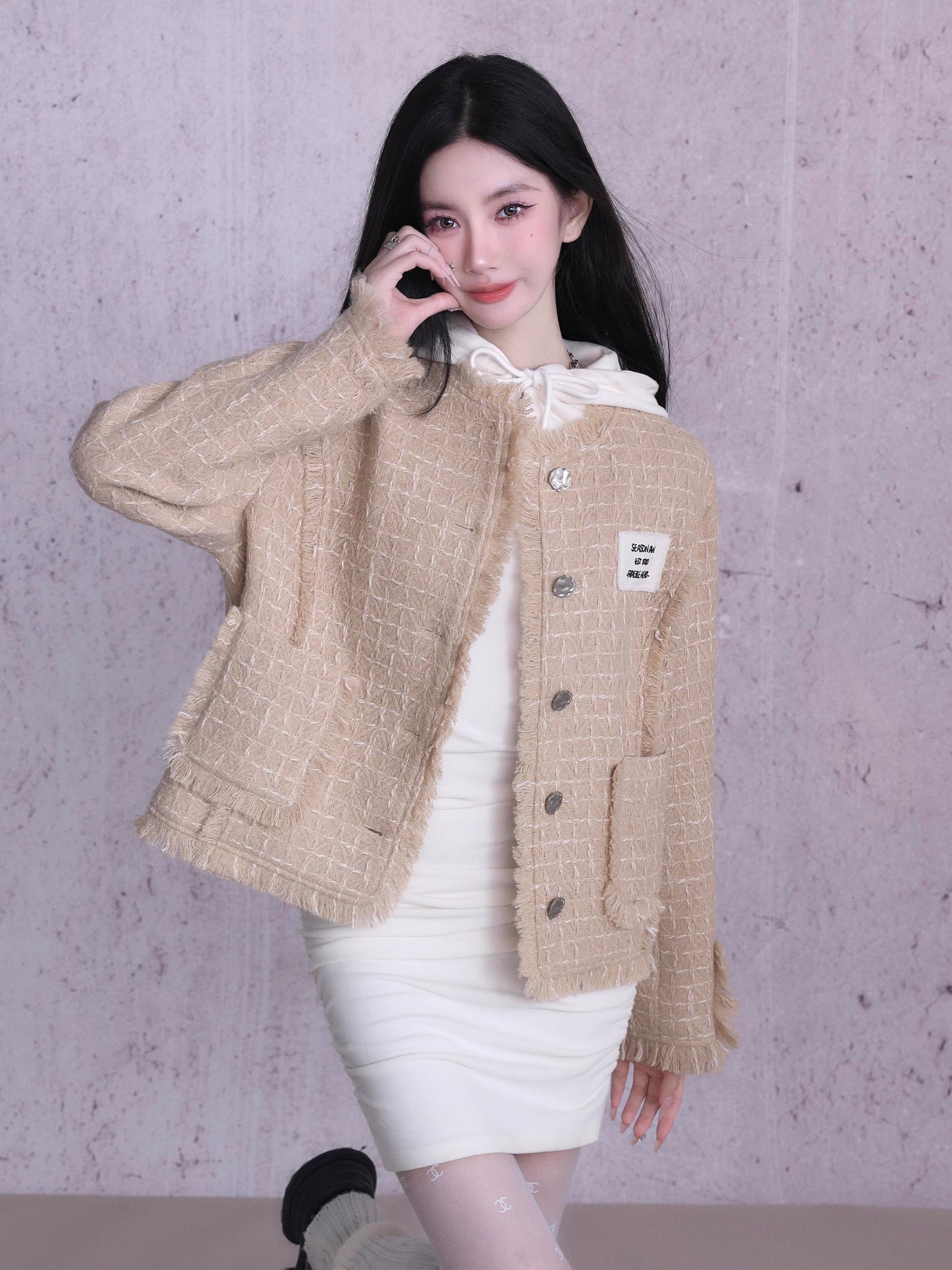 Randplaid Casual Tweed Jacke