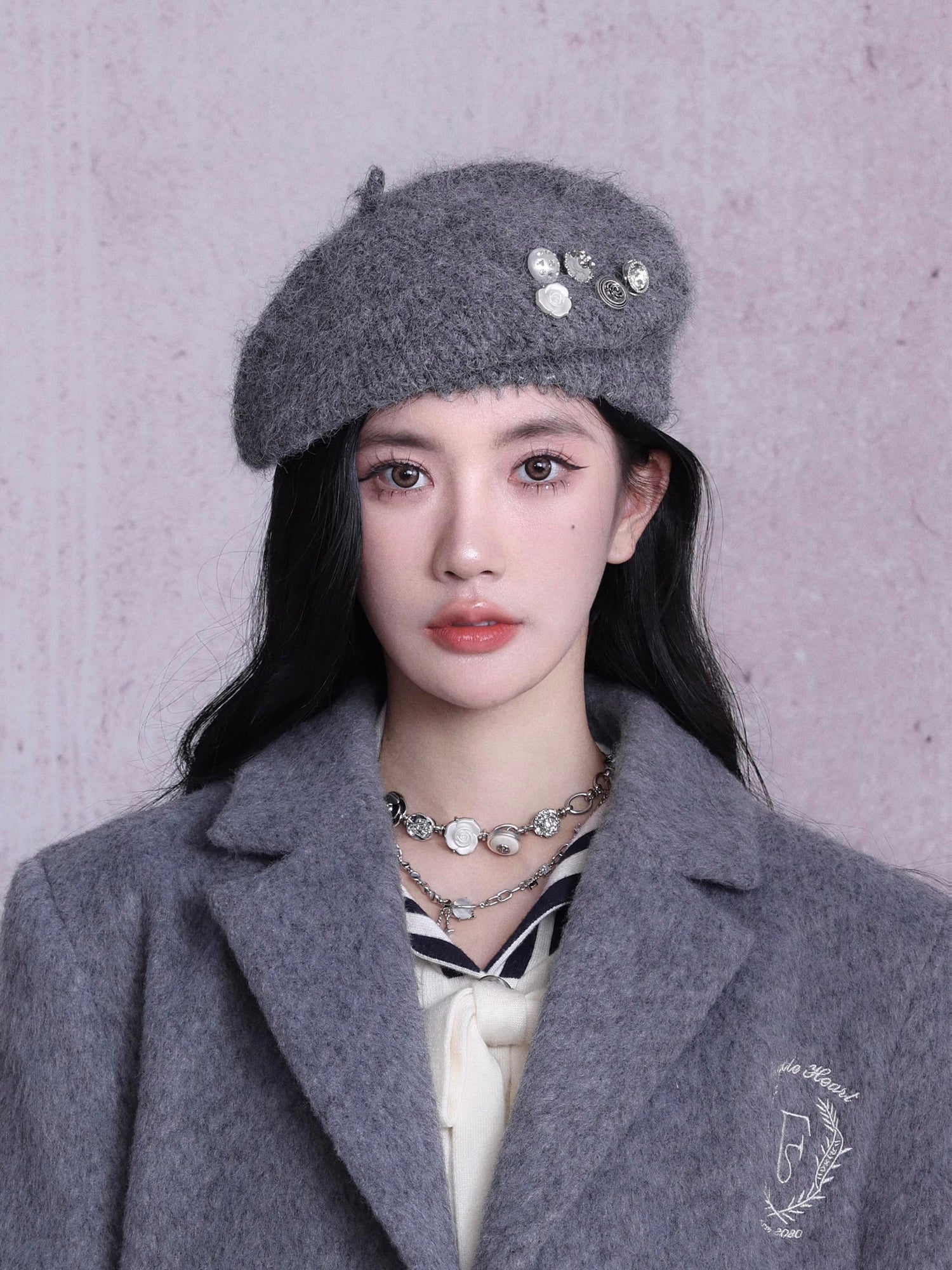 Button Mohair Beret