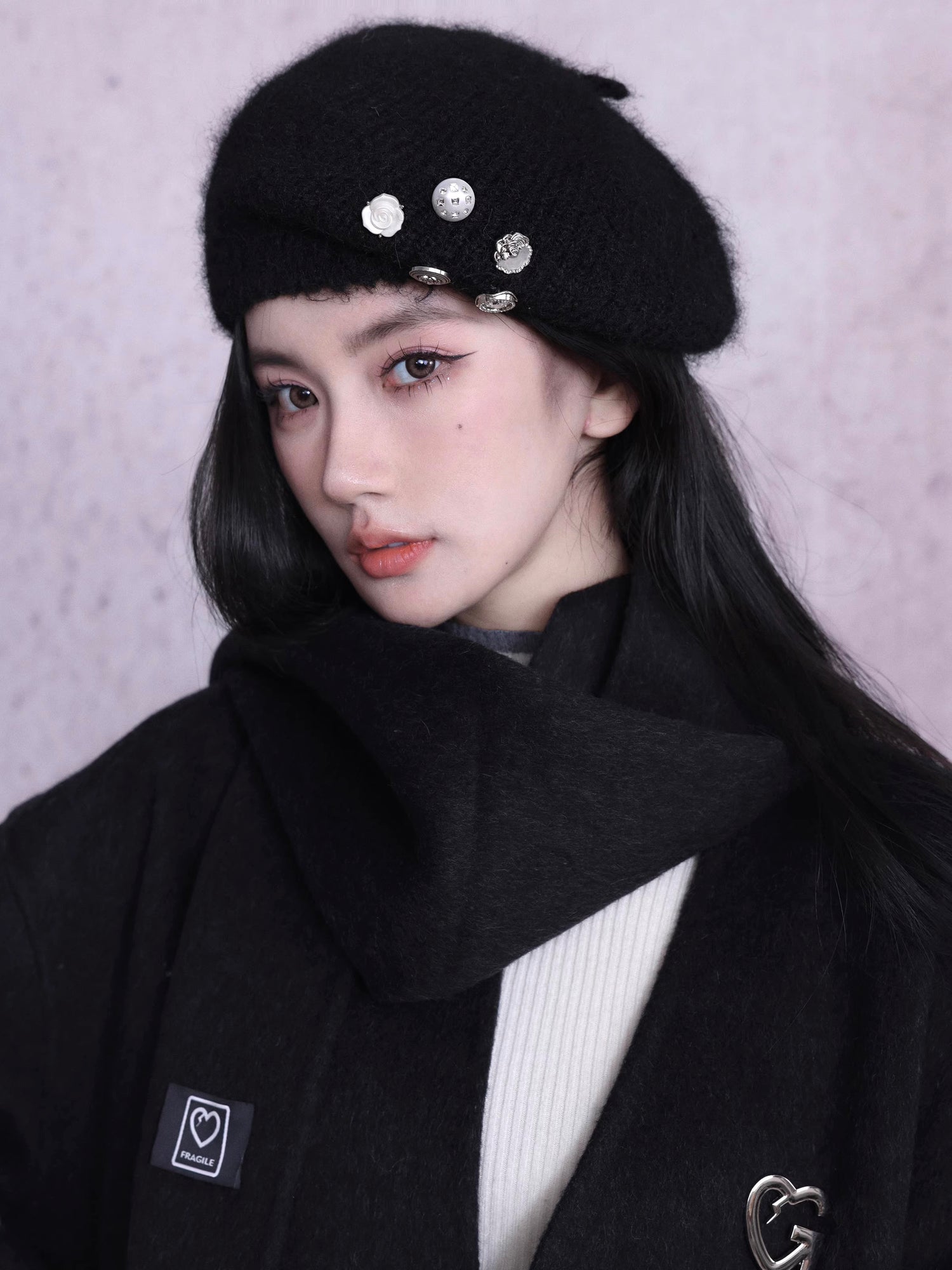 Button Mohair Beret