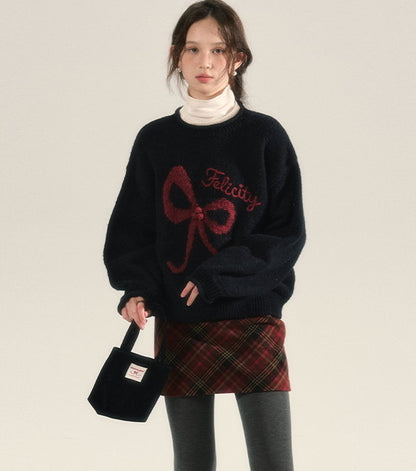 Ribbon Cute Crew-Neck Sweater Knit