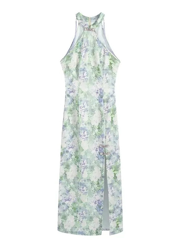 Floral Jacquard Slim American Sleeve Long Dress